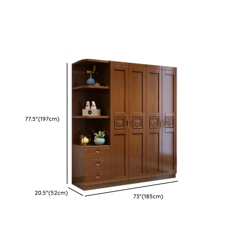 Vintage Sepia Lumber Wardrobe with Soft Close Drawer, Soft Close Door, Interior Shelves, and Hanging Rod thumbnail 12