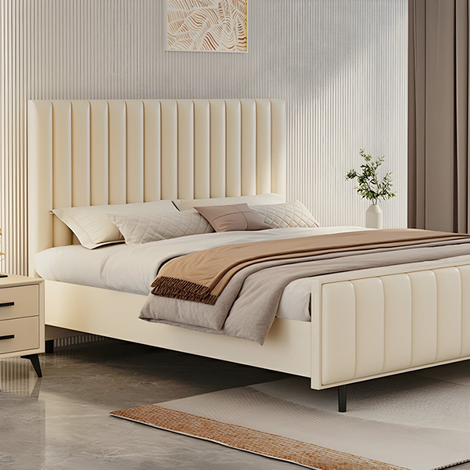 Pine Solid Wood Bed Headboard Freestanding Modern Leather Panel thumbnail 11