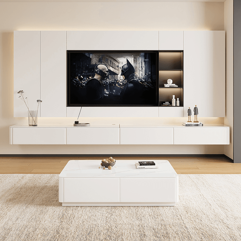 Art Deco Stone Rectangular TV Stand with 2 Drawers and 2 Cabinets Featuring Cable Management thumbnail 4