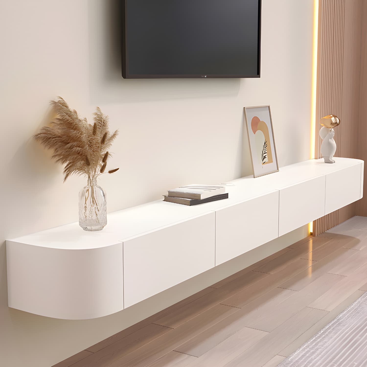 Contemporary Solid Wood Wall-mounted TV Media Stand with Drawers thumbnail 5