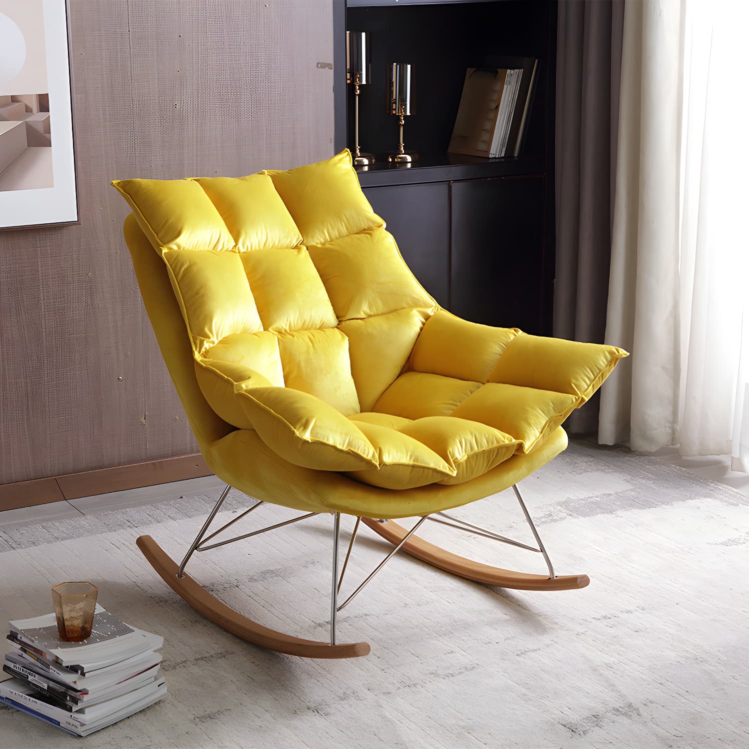 Modern Indoor Sofa Rocking Chair Mother Feeding Rocking Chair with Cushion and Ottoman thumbnail 9