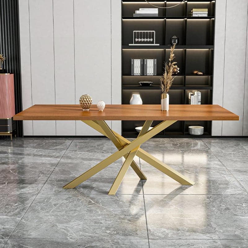 Art Deco Standard Table Height Rectangle Fixed Marble Top/Wood Dining Table with Golden Base for 8/4 People/6 People thumbnail 1