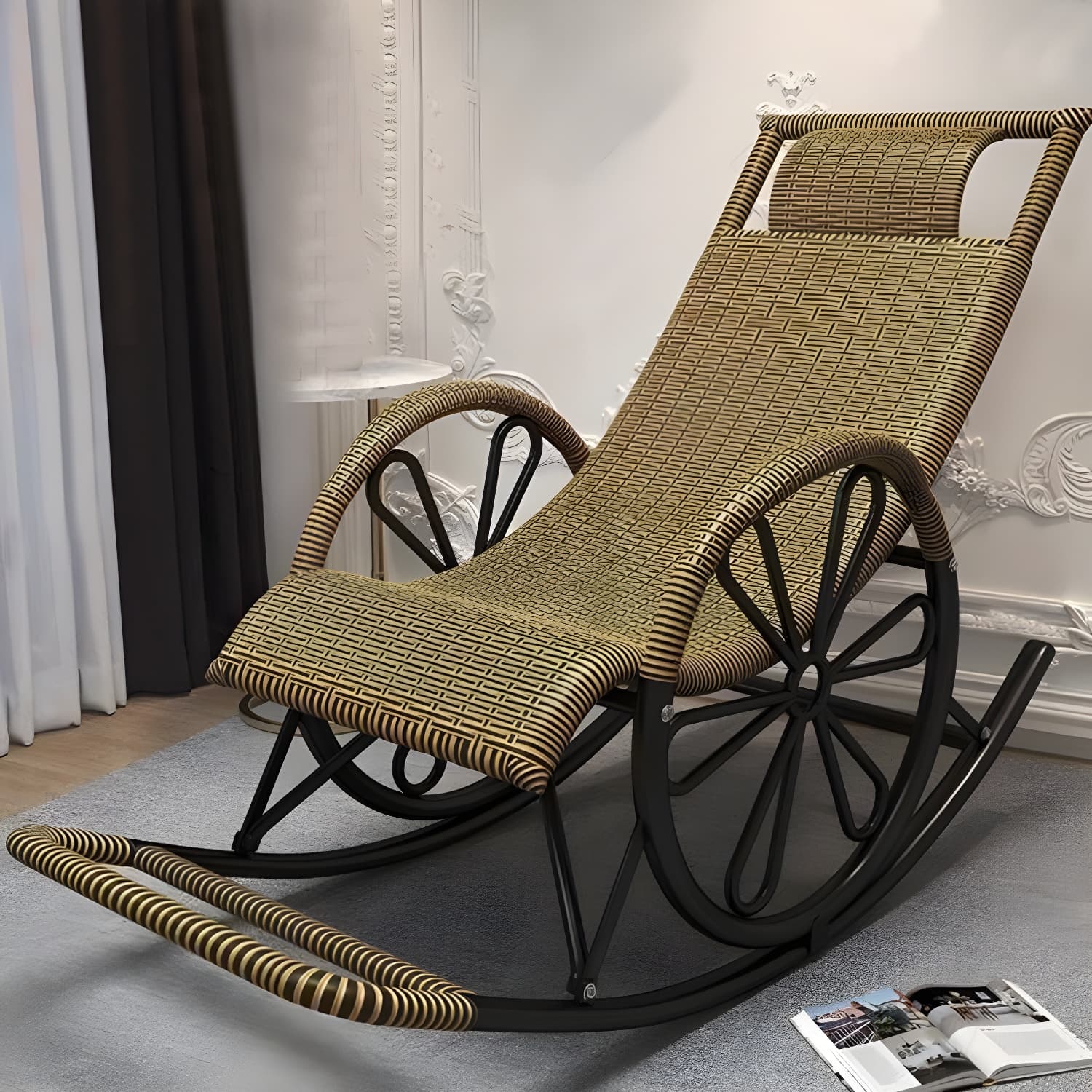 Contemporary Woven Rope Rocker Chair Wicker Rocking Chair for Home Decor thumbnail 4