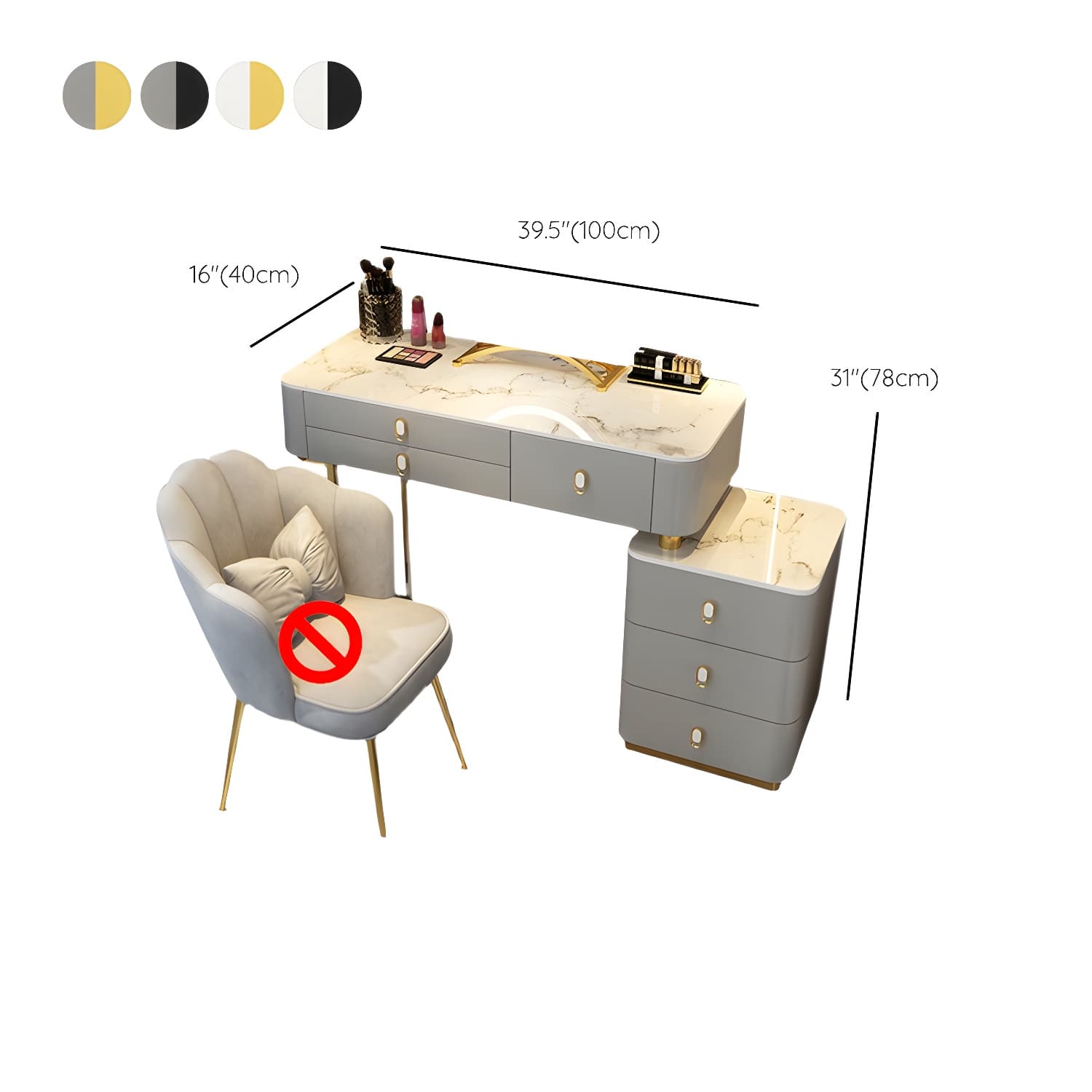Glam Bedroom Vanity Dressing Table Stone Makeup Vanity Desk with Drawer thumbnail 19