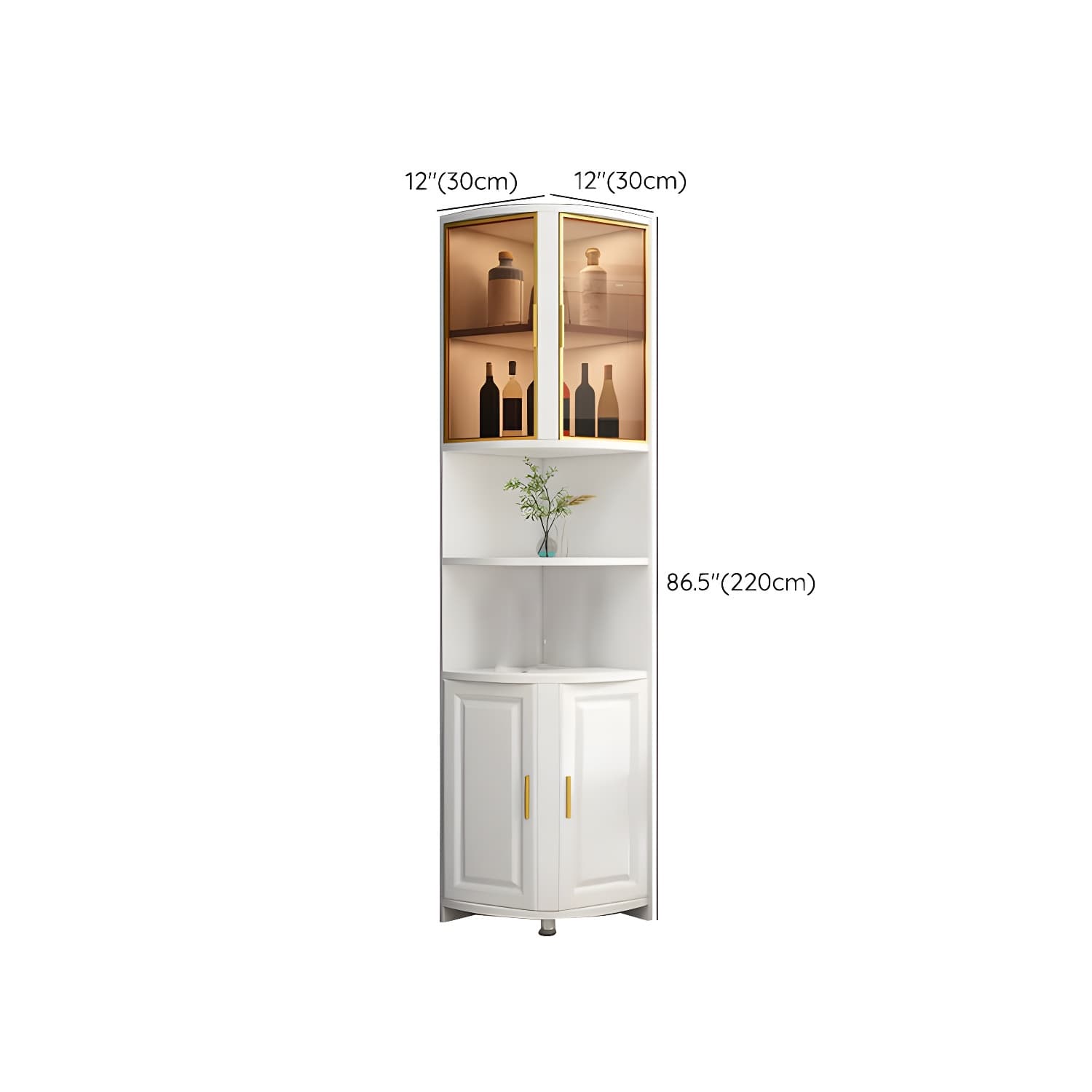 Modern White Corner Accent Cabinet with Glass Doors and 2 Interior Shelves thumbnail 21