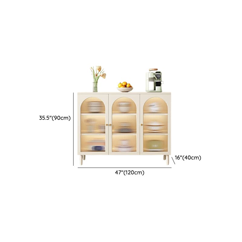 White Trendy Sideboard with 3 Drawers, Narrow/Standard Size, 3/6 Shelves, Lumber Countertop, and Glass-panel Door thumbnail 14