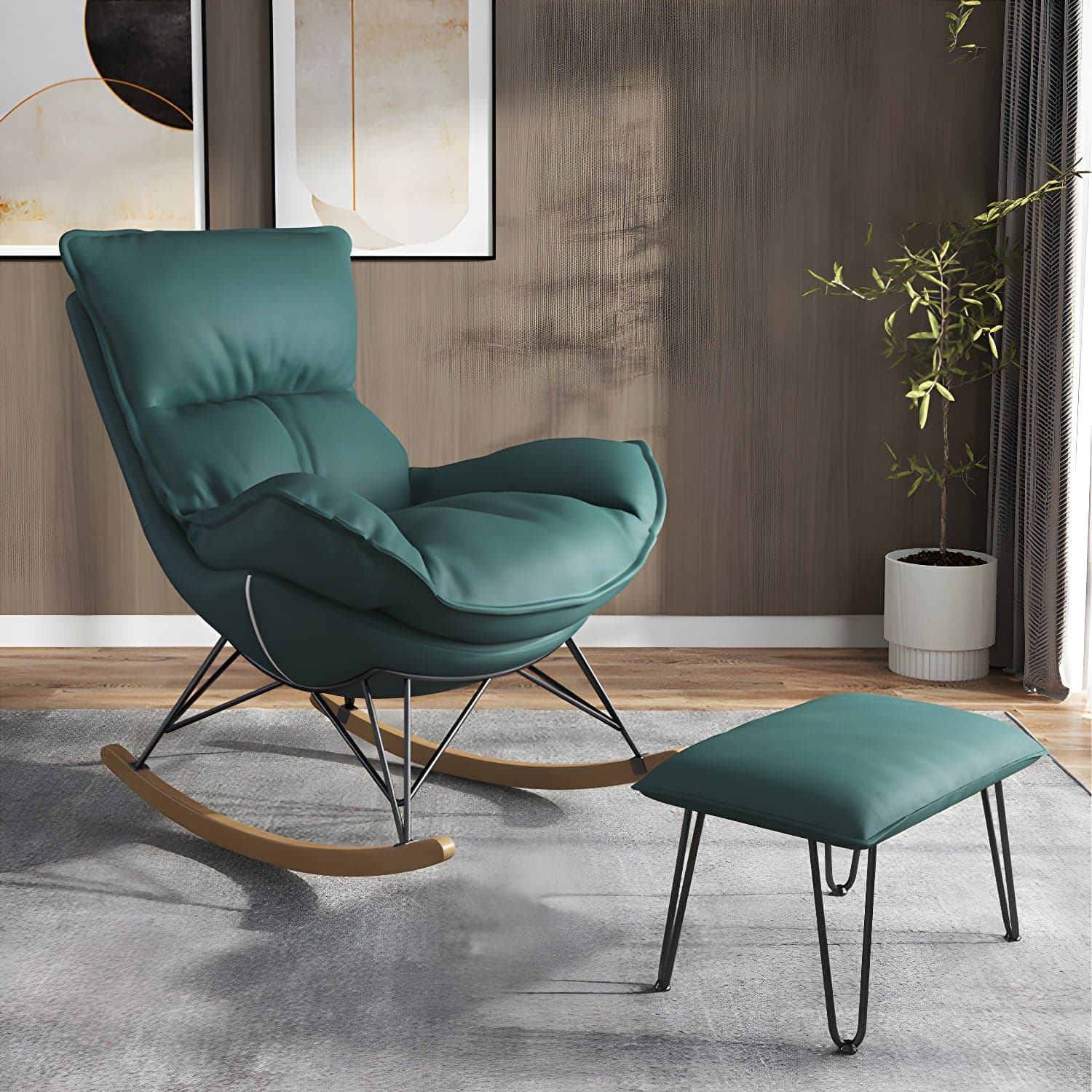 Upholstered Rocker Chair Living Room Rocking Chair with Padded Seat thumbnail 4