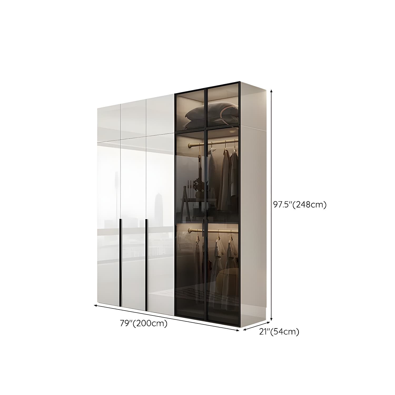 Sleek White Wood Wardrobe Armoire with Soft Close Drawers and Shelves thumbnail 23