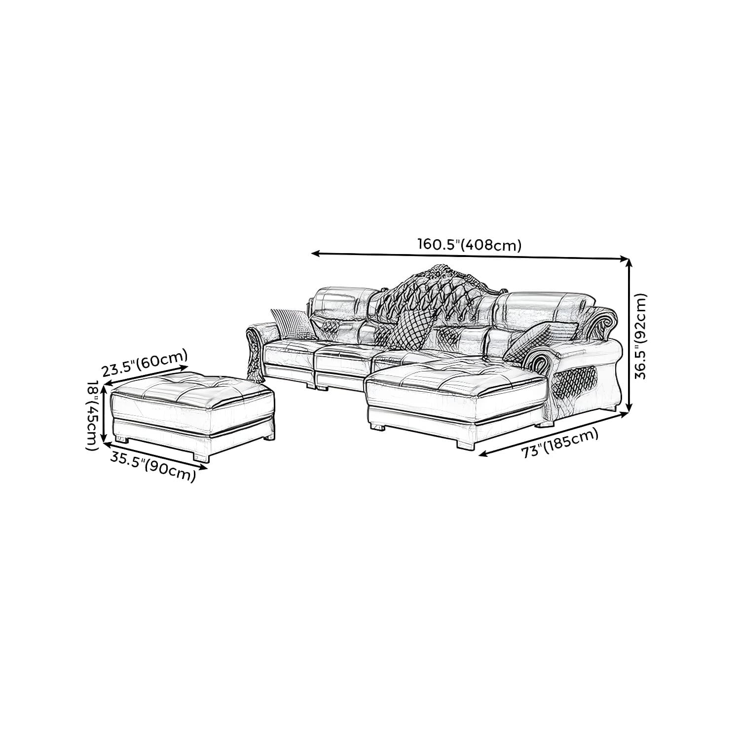 Genuine Leather Rolled Arm Sectional 36.22"High Camel Back Sofa, Dark Brown thumbnail 24