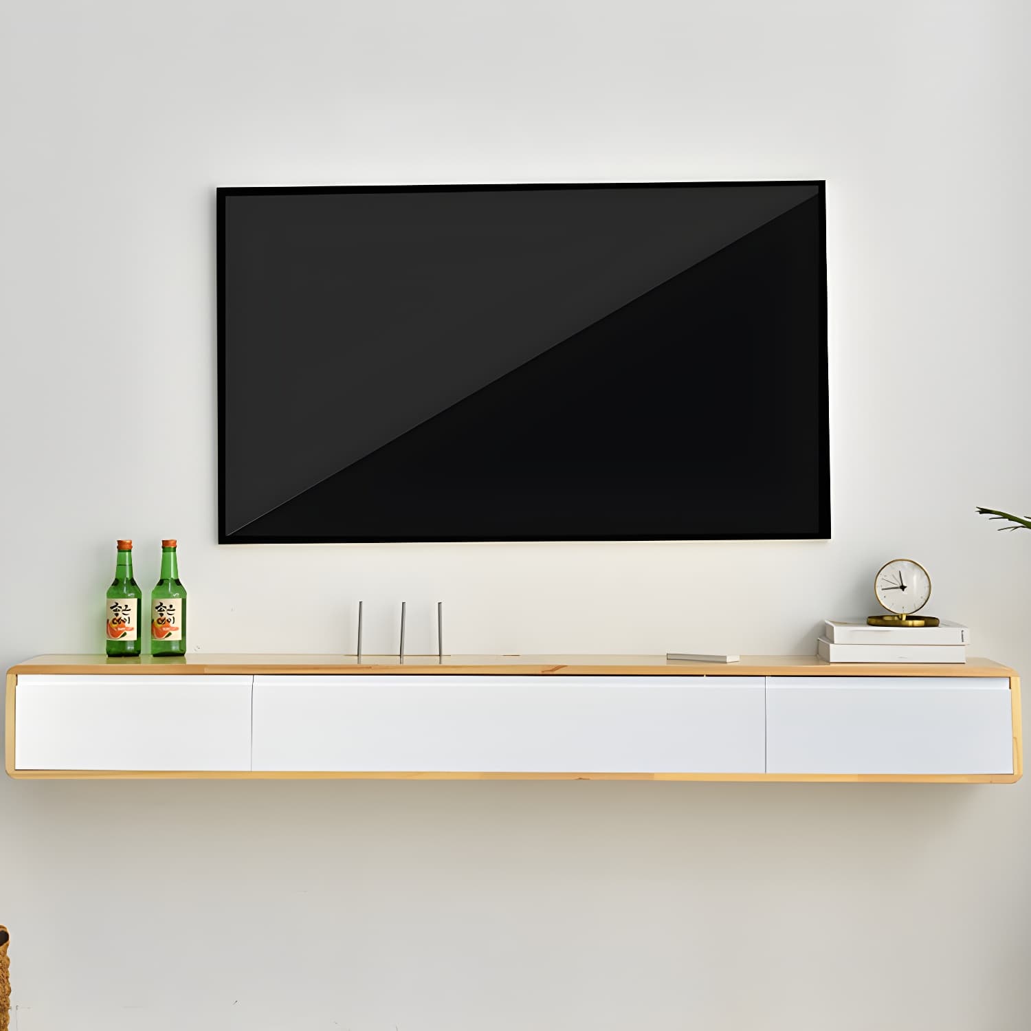 Wall-mounted TV Console Solid Wood TV Media Console with Drawers thumbnail 9