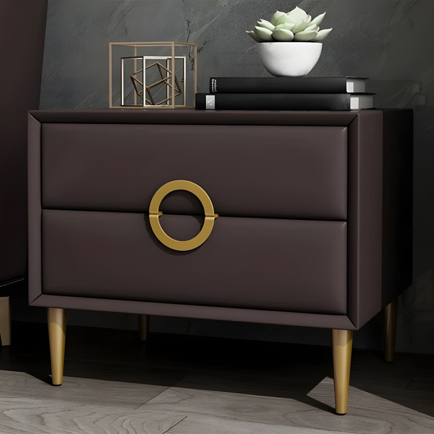Glam Style Solid Wood Two Drawers Nightstand with Legs for Bedroom thumbnail 8