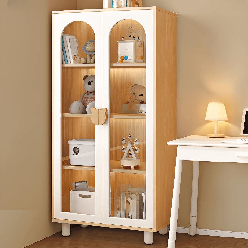 Modern Rectangular Utility Cabinet with Closet, Manufactured Wood Countertop, Glass-panel Door, White/Natural Top thumbnail 4