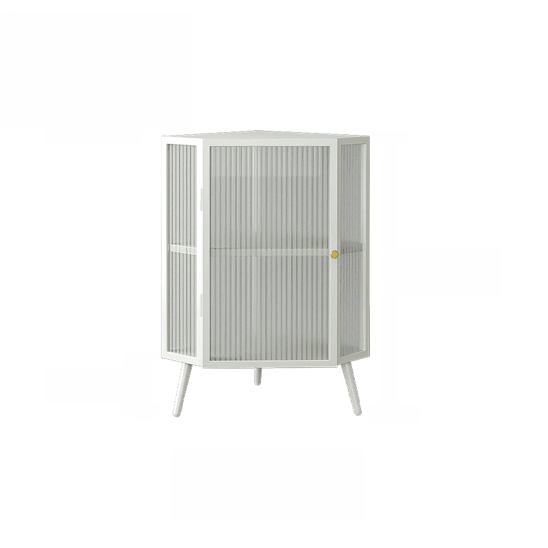 Contemporary Corner Utility Cabinet with 1 Cabinet, Iron Countertop, Glass Door, Pull Knobs, and Black/White/Off White Top thumbnail 3