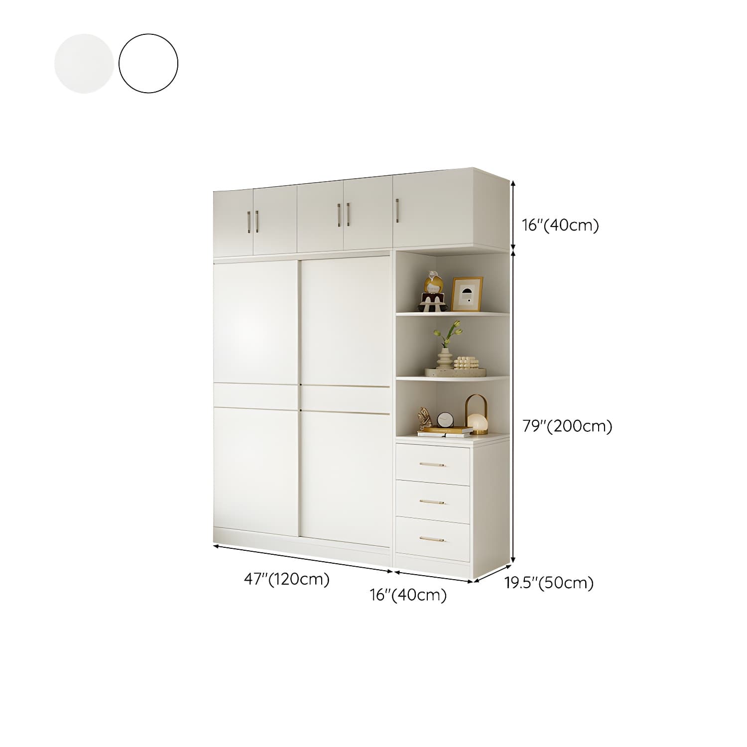 Fashionable Sliding Door Storage Wood Wardrobe with Metal Clothing Rod and Shelves in White Color thumbnail 31