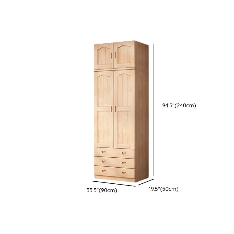 Modish Natural Color Reclaimed Wood Wardrobe Armoire with Soft Close Drawer, Soft Close Door thumbnail 16