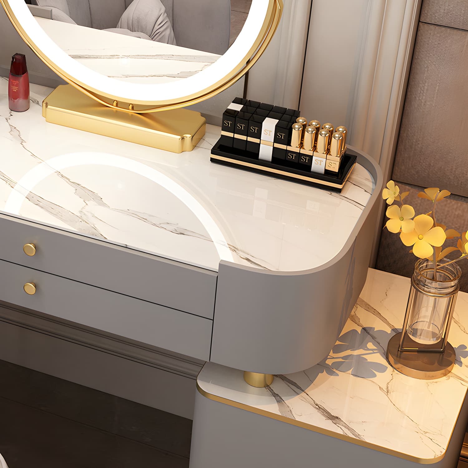Glass Top Makeup Vanity Storage Box Vanity Dressing Table for Bedroom thumbnail 9