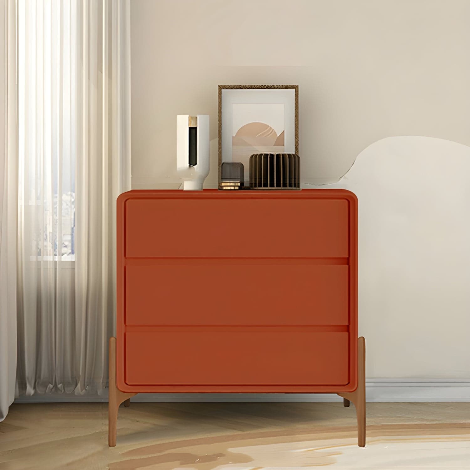 Modern Oak Wood And Leather Exterior Bachelor Chest with Soft-Close Drawers - Vertical Orientation - image 8