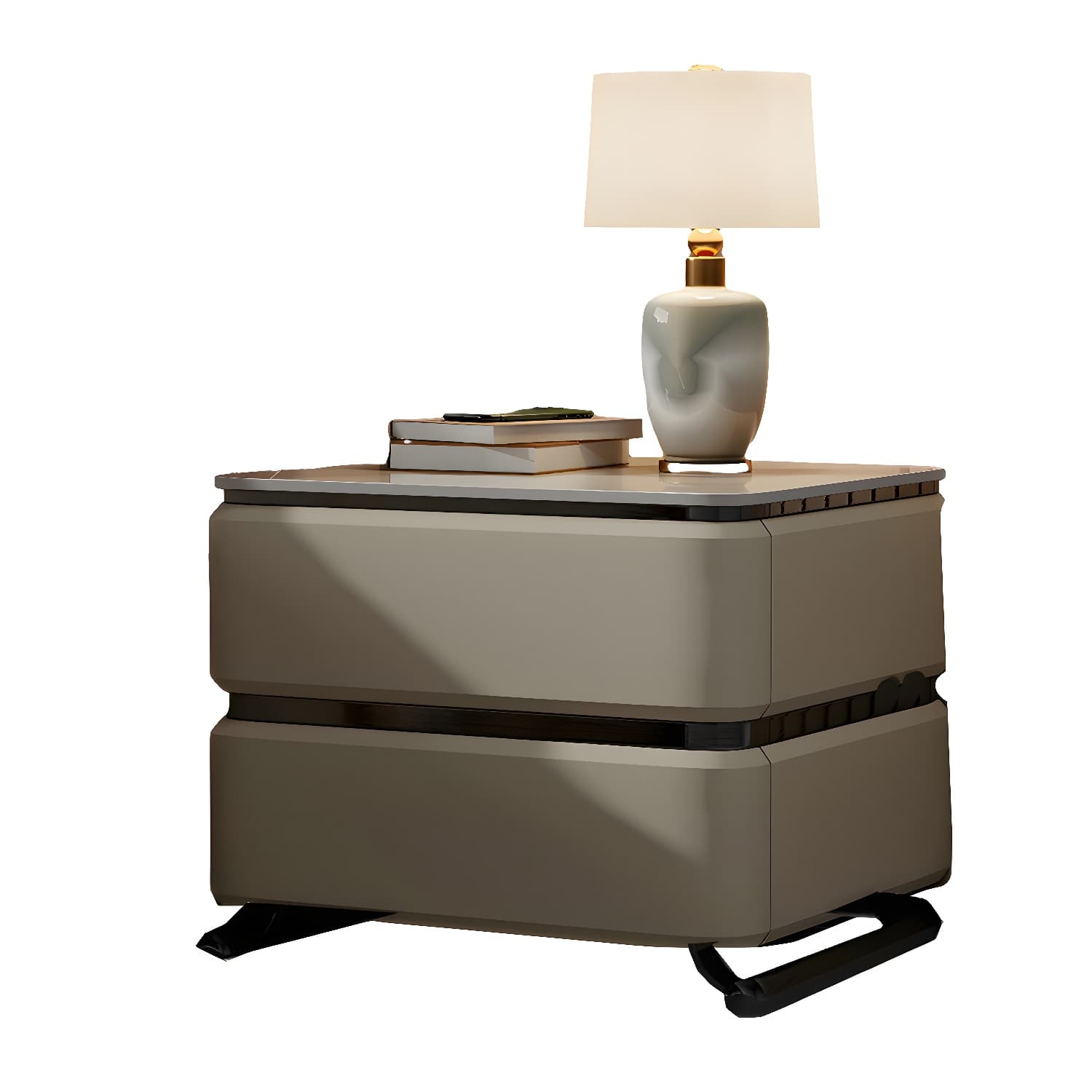Small Modern Faux Leather Nightstand with Drawer Storage in Stone Finish thumbnail 23