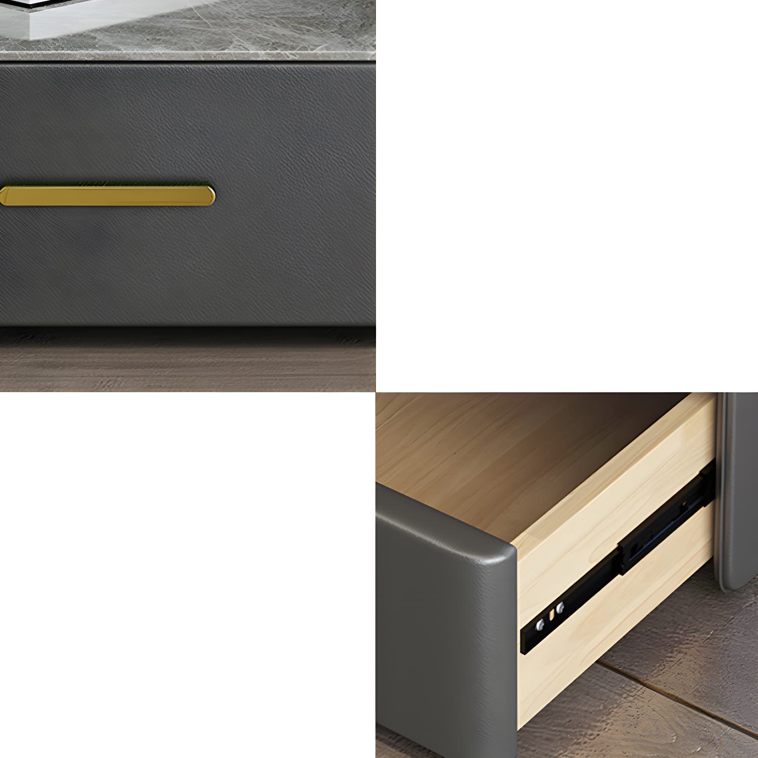 Stone Bed Nightstand Open Storage Bedside Cabinet with Drawers thumbnail 10