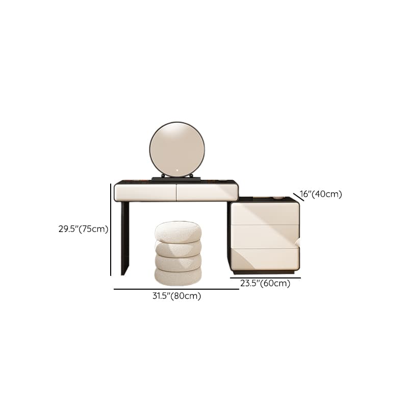 Simplistic Large Vanity Set with Lumber Table Top, Cream Seat, 5 Drawers, and Mirror Lights thumbnail 13