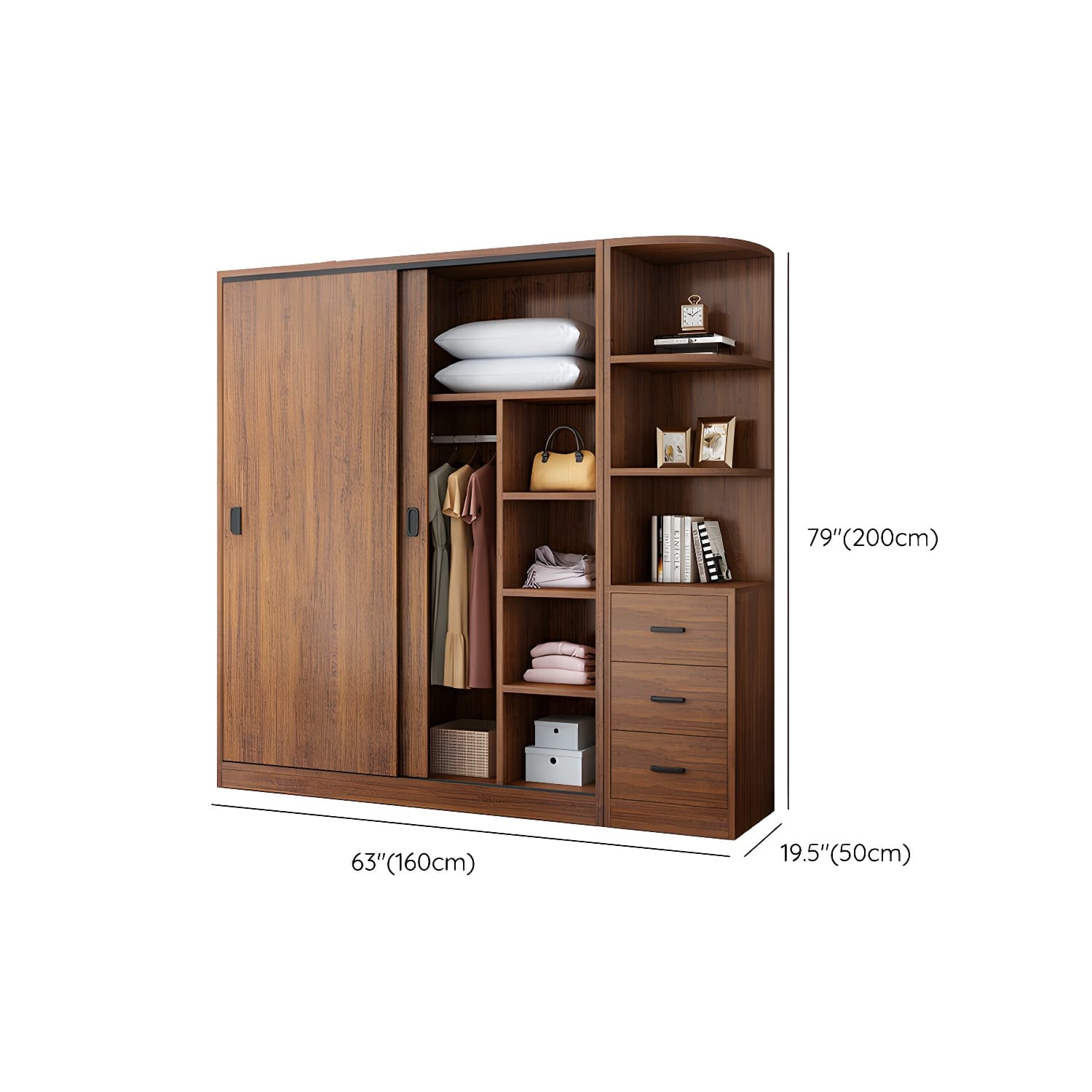 Modern Wooden Wardrobe Armoire with 3 Clothing Rods and Interior Shelves thumbnail 16