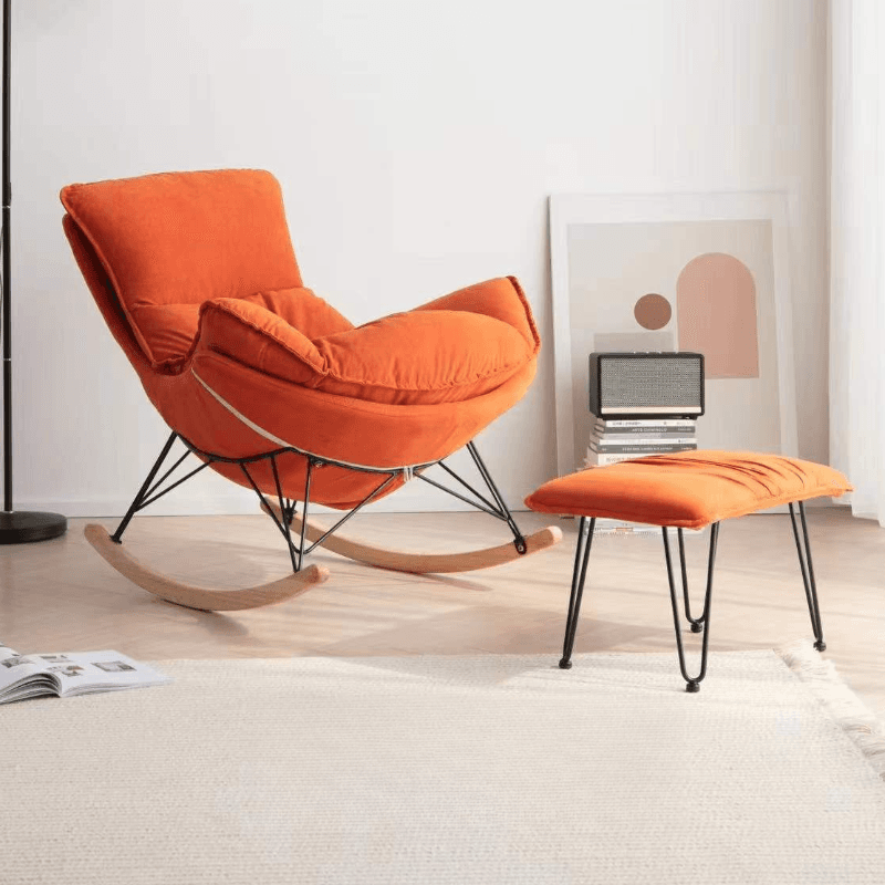 2-piece Stain Resistant Padded Rocking Accent Chair in Apricot Color with Footstool and Lumber Base in a Simple Style thumbnail 13