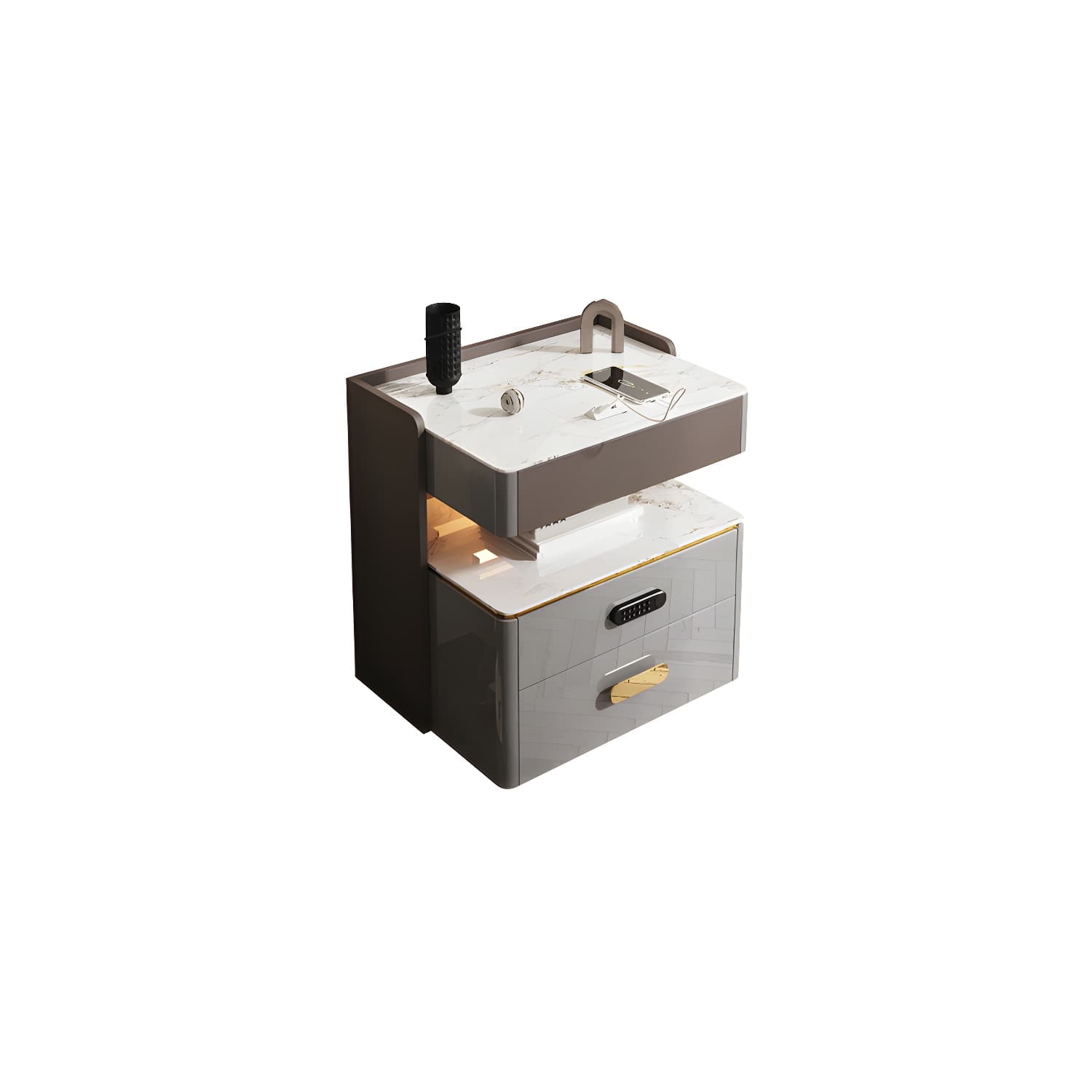 3-Drawer Nightstand with USB charging 21.65" Tall Faux Leather Nightstand thumbnail 15
