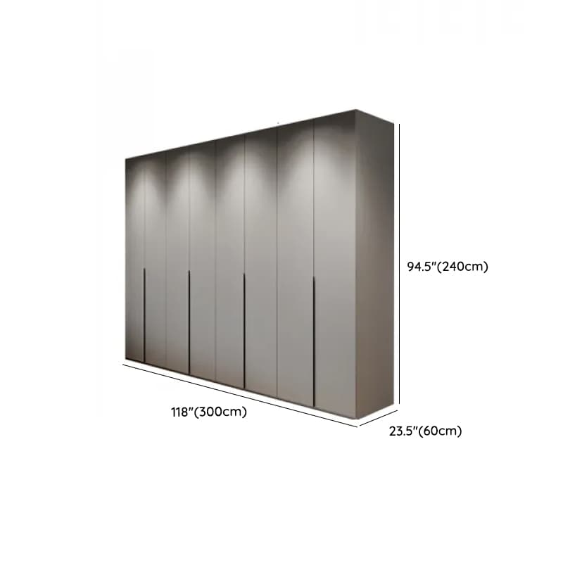 Dove Grey Minimalist Manufactured Wood Wardrobe Closet with Compartments, Soft Close Door, Interior Shelves, and Clothing Rod thumbnail 28