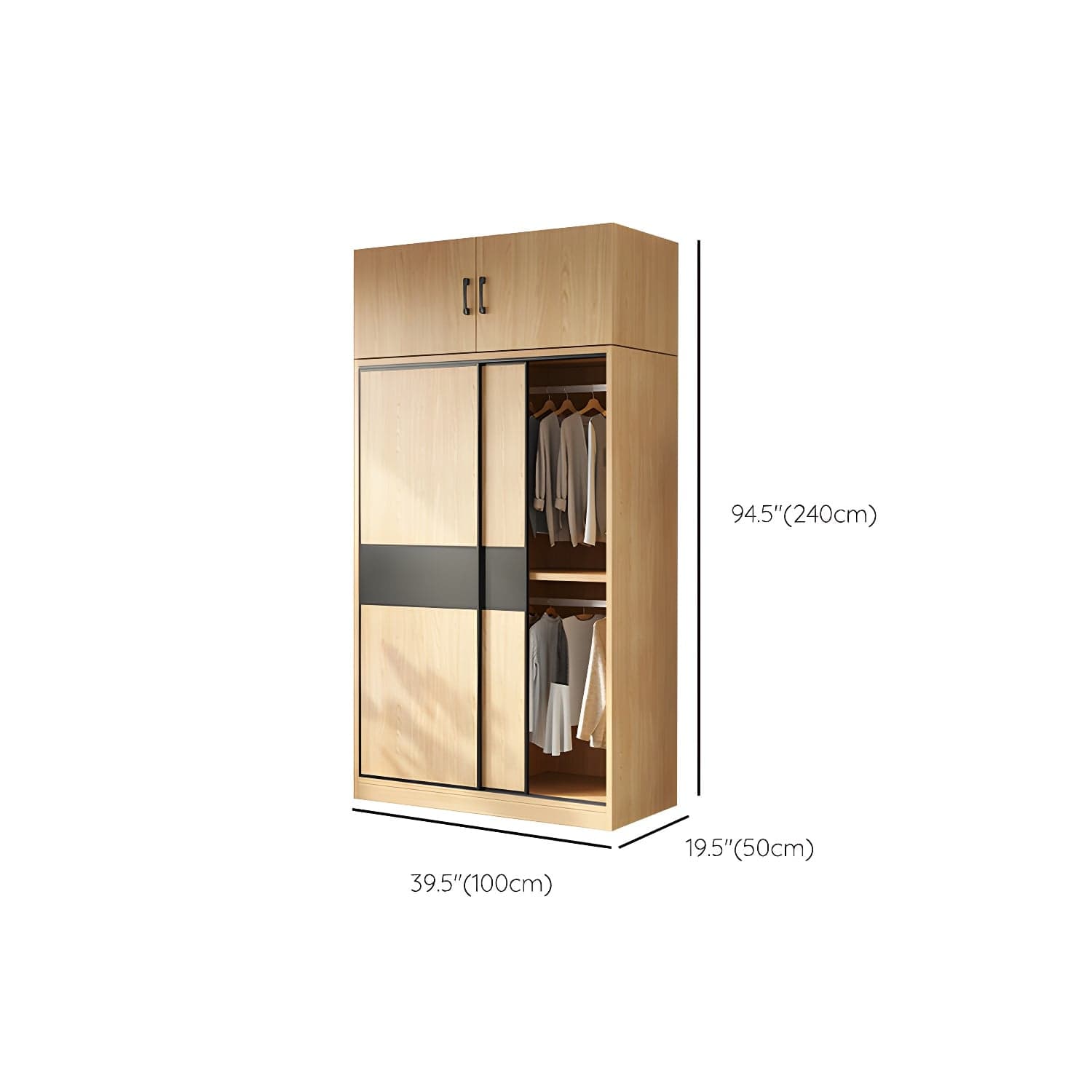 Light Wood Wardrobe Armoire with Sliding Doors, Clothing Rod, and Soft-Close Drawers - image 23