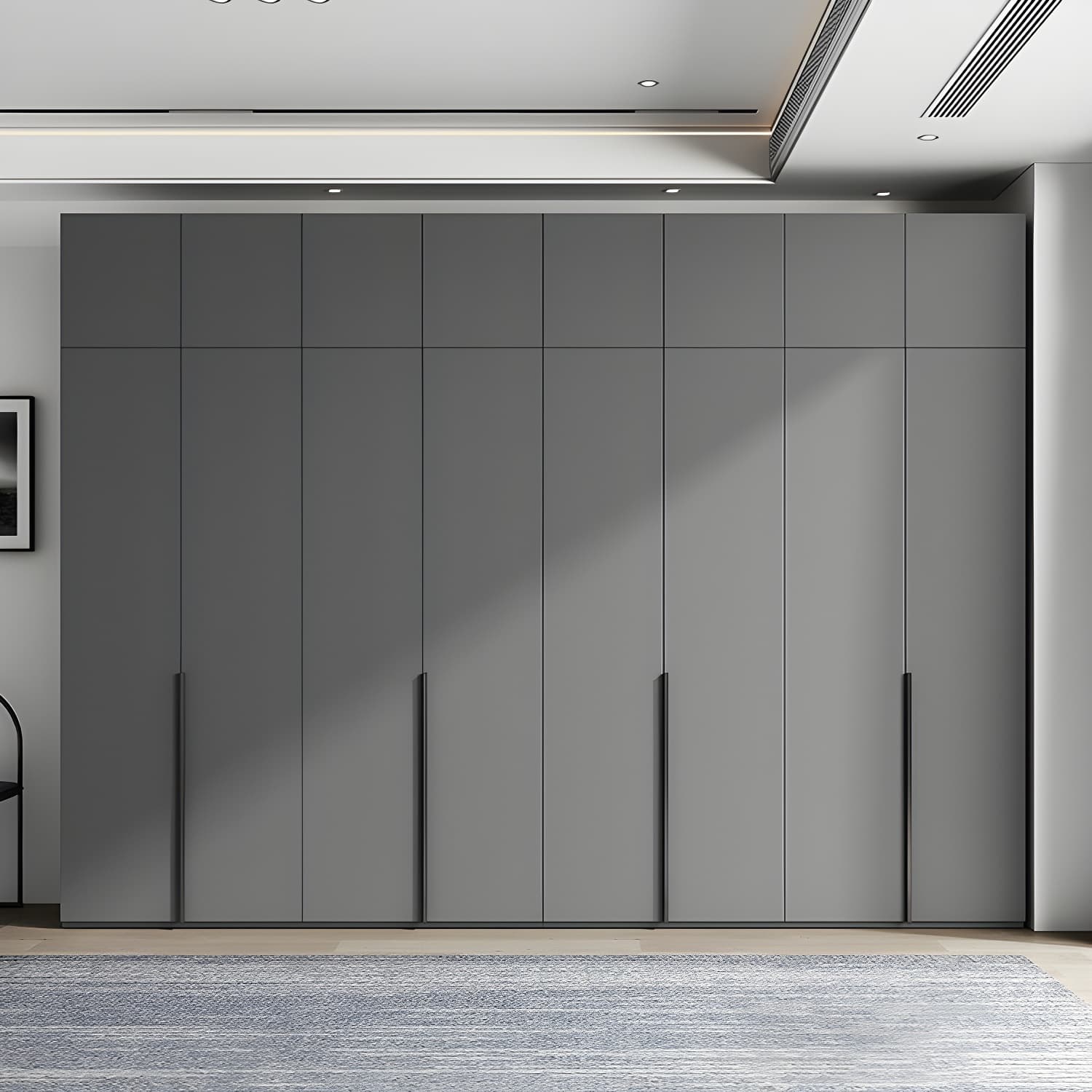 Contemporary Grey Wood Storage Wardrobe with Clothing Rod and Black Handles thumbnail 3