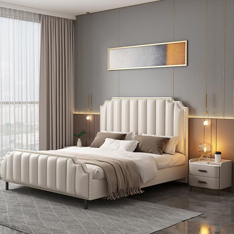 Modern Wood Panel Headboard Upholstered Sponge Fully in Lavish Gray Colors with Elegant Legs thumbnail 9