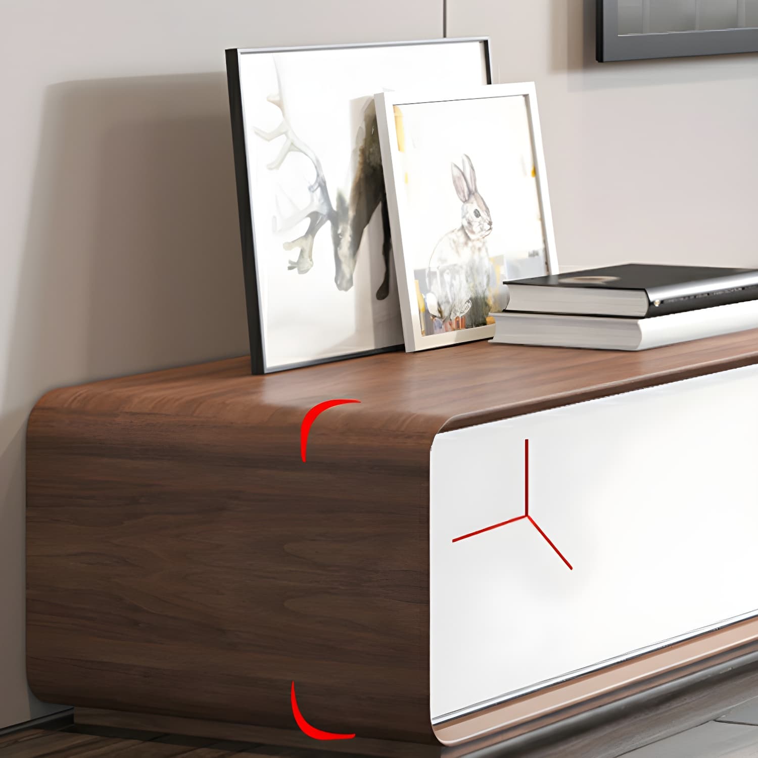 Scandinavian Wood TV Stand with Drawers and Cabinet for Long TVs - Cable Management Included thumbnail 7