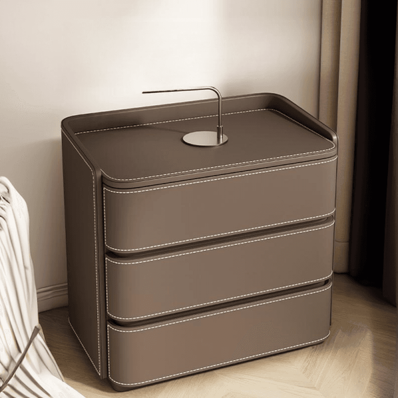 Contemporary 3 Tiers Genuine Leather Drawer Storage Bedside Table thumbnail 12
