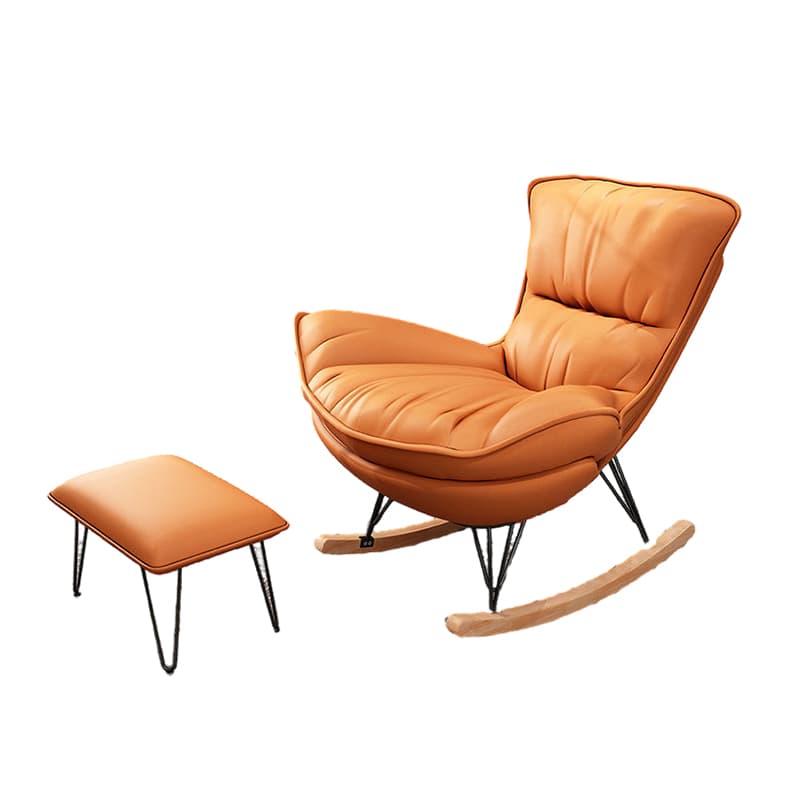 Indulgent Modern Upholstered Rocking Chair with Ottoman Perfect for Relaxation in Natural Wood Tone thumbnail 15