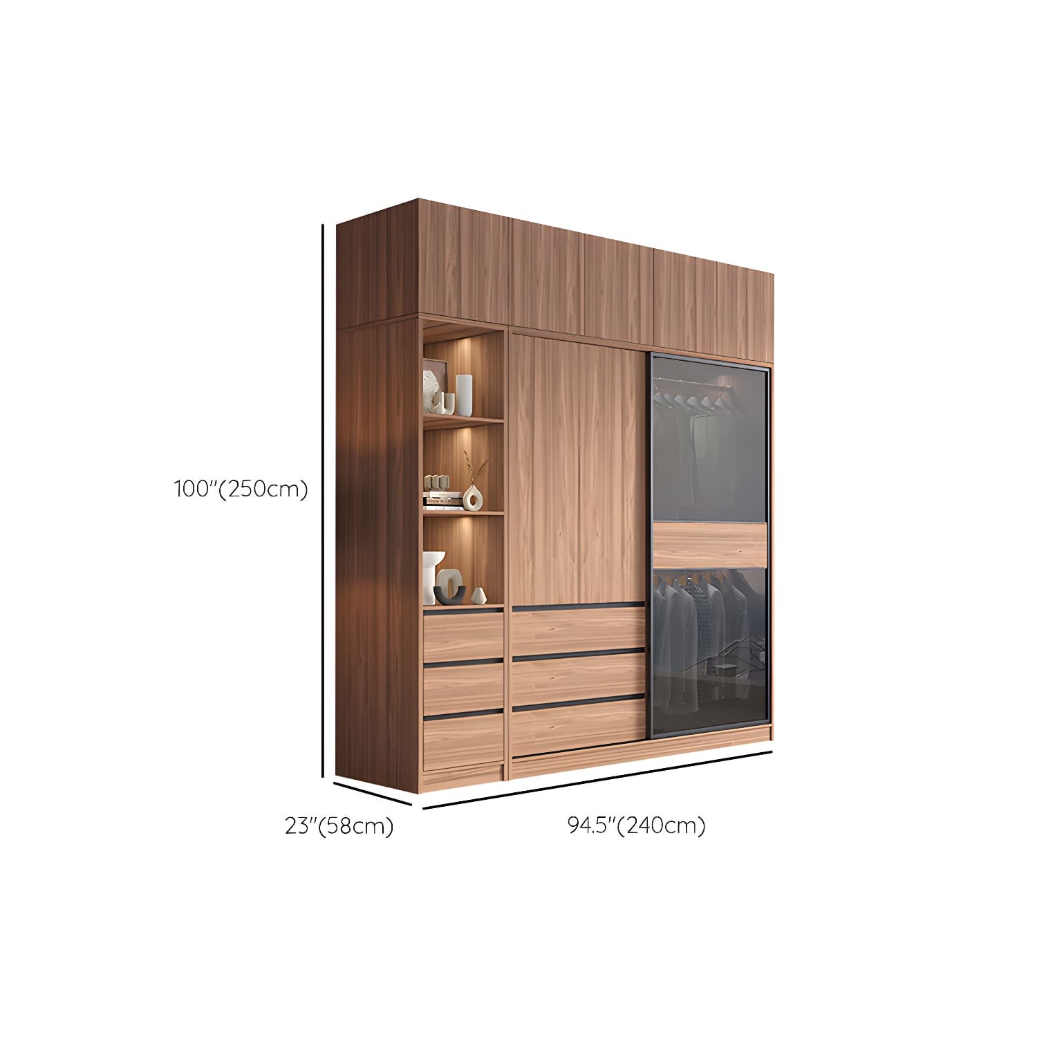 Glass and Wood Wardrobe Cabinet Brown Wardrobe Armoire with Garment Rod thumbnail 30