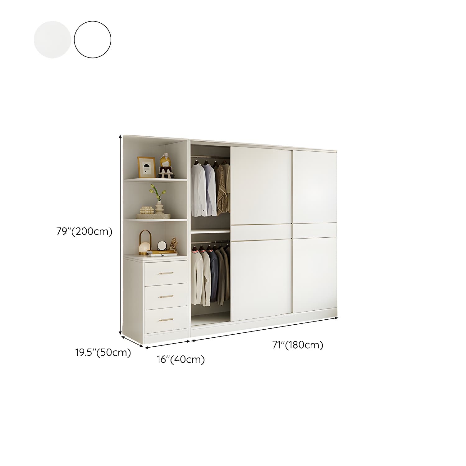 Fashionable Sliding Door Storage Wood Wardrobe with Metal Clothing Rod and Shelves in White Color thumbnail 28