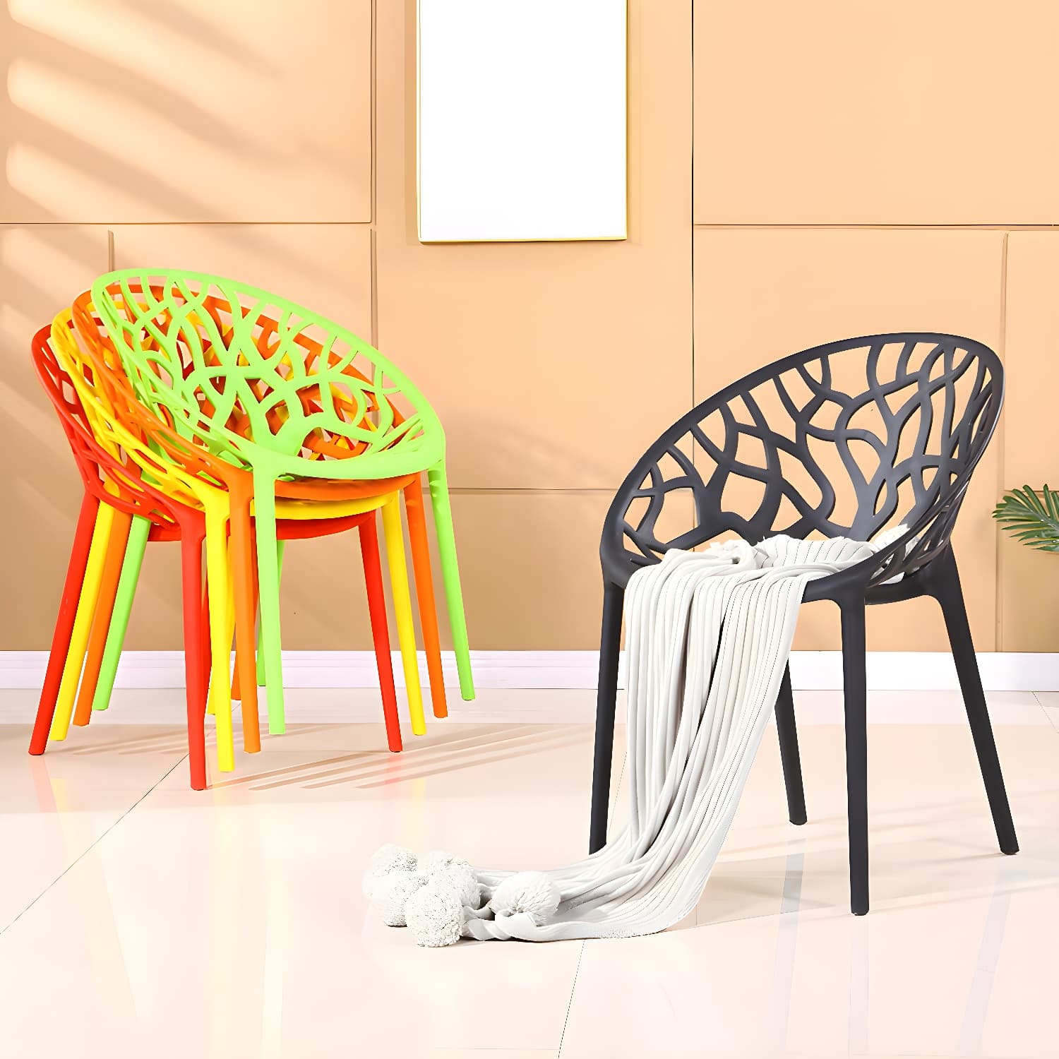 Contemporary Plastic Dining Room Chairs Armless Open Back Dining Side Chair for Restaurant thumbnail 9