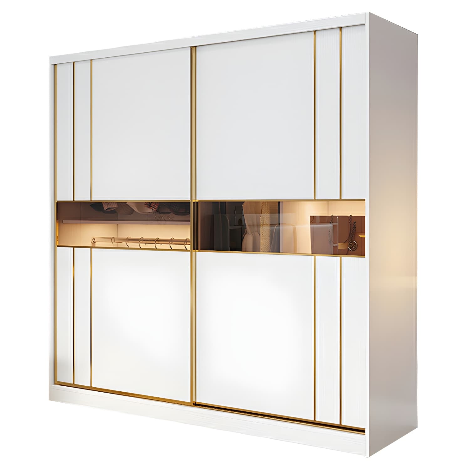 Modern White Wardrobe Armoire with Mirror, Drawers & Clothing Rod thumbnail 5