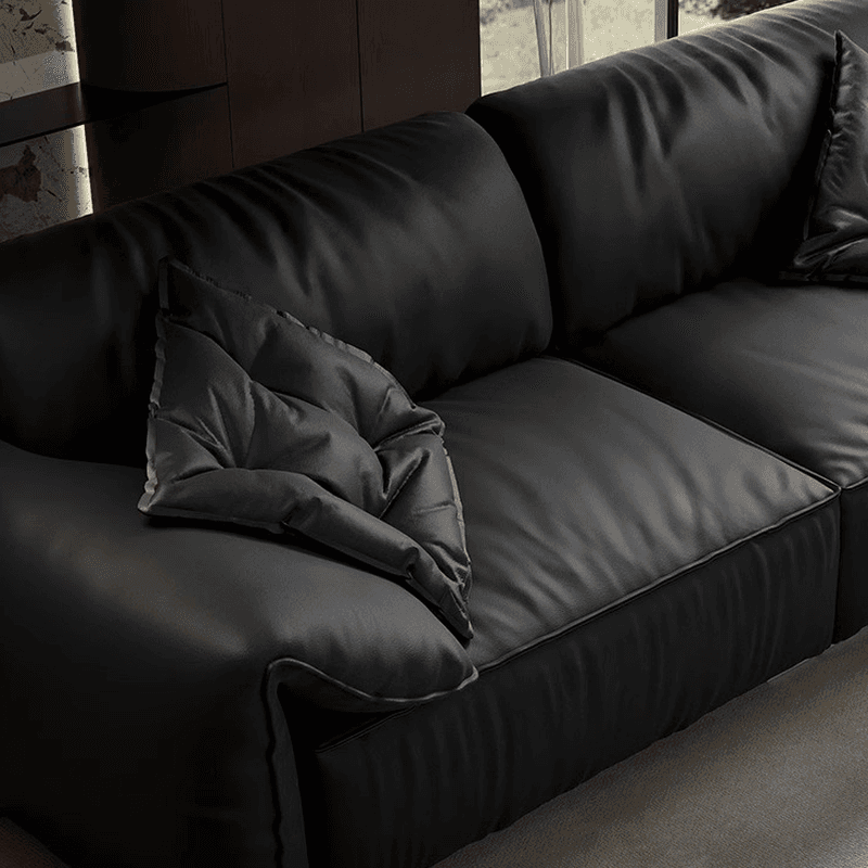 Modish Solid Color Tear Resistant Standard Sofa in Midnight Black, Seats 5/4 Person/for 3 with 2 Pillows thumbnail 2