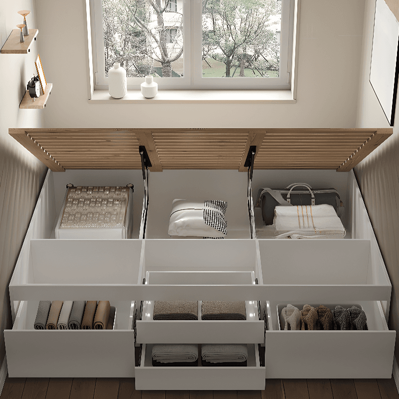 Solid Color Storage Included with 4 Storage Boxes and Reclaimed Wood Storage Drawer for Bedroom thumbnail 2