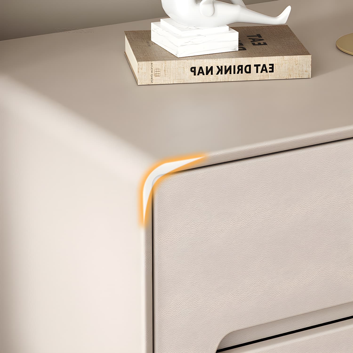 Modern Faux Leather Nightstand with 2 Drawers & No Distressing - Light Wood Tone thumbnail 8