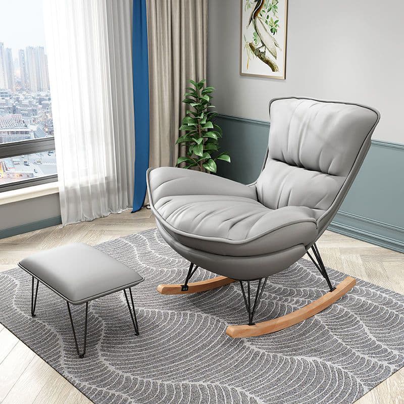 Elegant Upholstered Rocking Chair with Natural Wood Legs - Modern Style for Chic Home Decor thumbnail 3