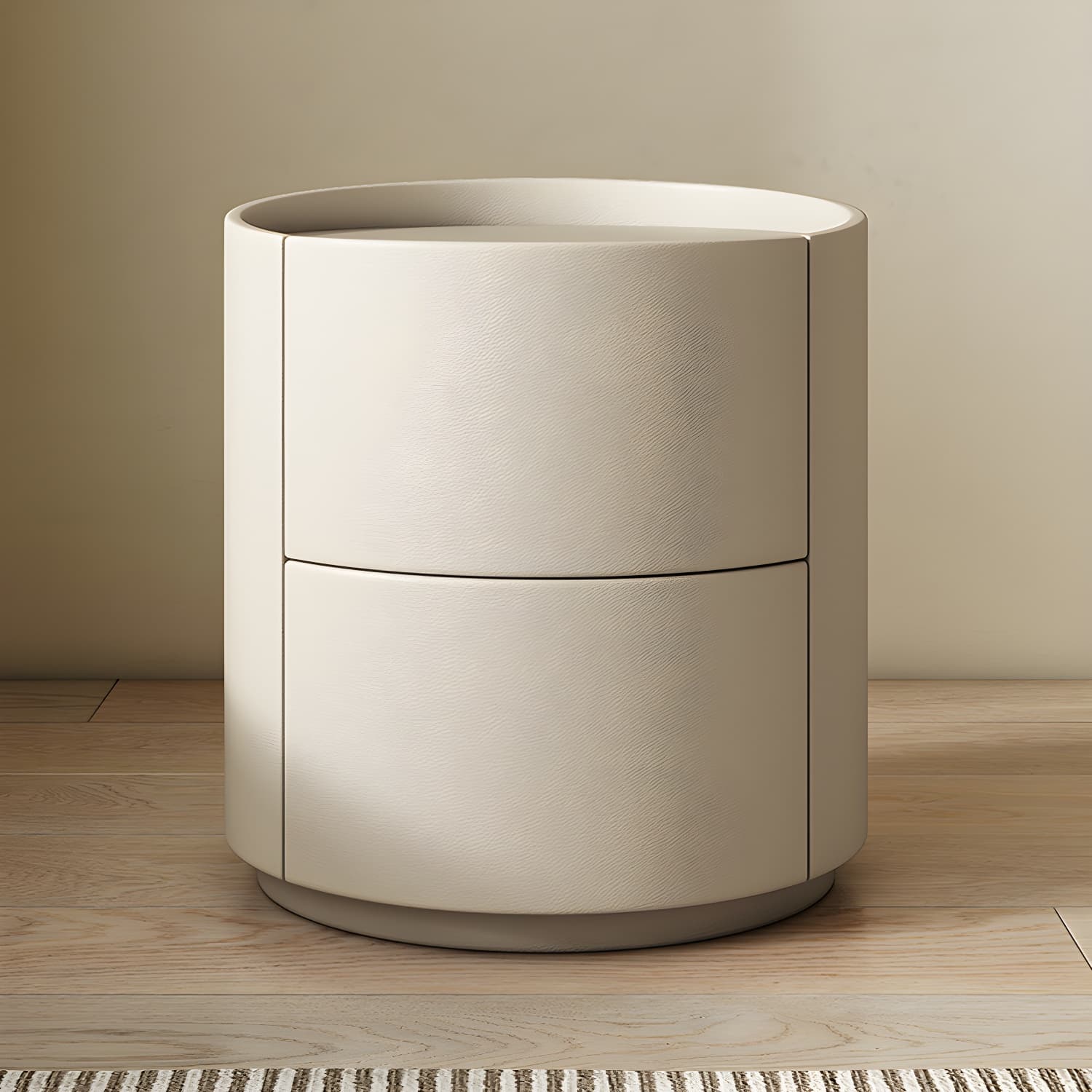 Modern Faux Leather Nightstand with 2 Drawers in Light Wood Tone thumbnail 8