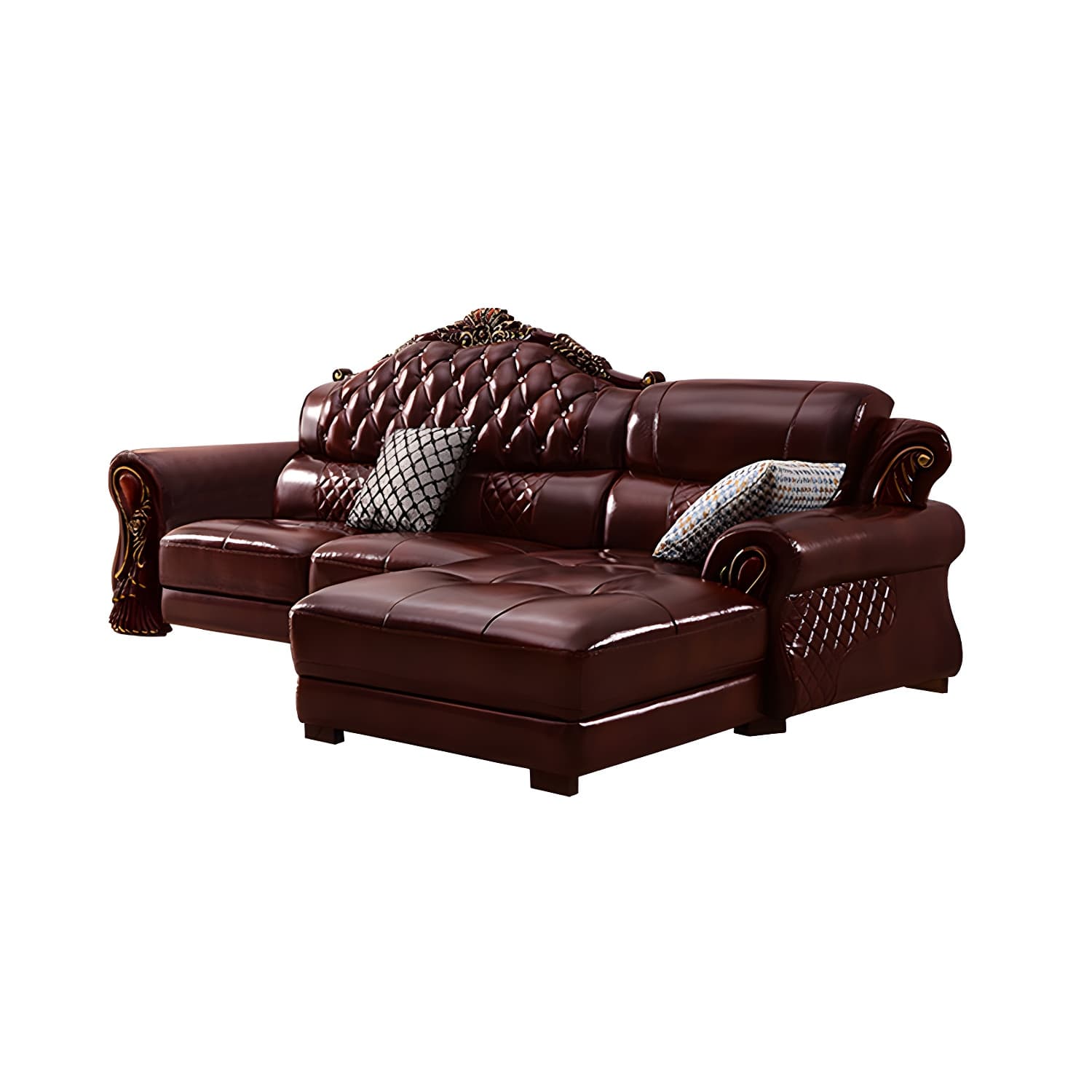 Genuine Leather Rolled Arm Sectional 36.22"High Camel Back Sofa, Dark Brown thumbnail 6
