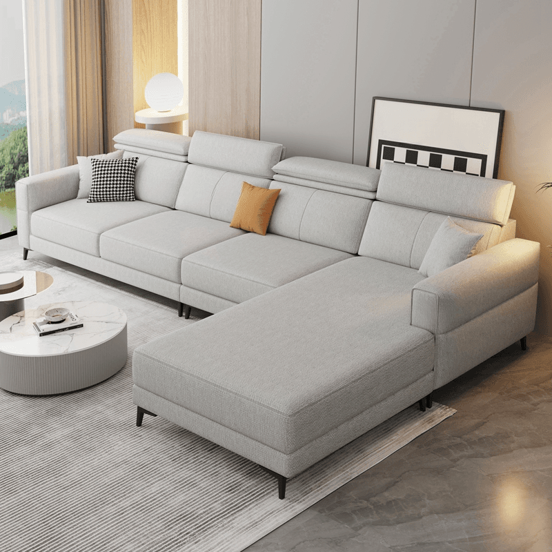 3 Pc Contemporary Modern L-Shape Sofa Chaise in Grey/Cream with Square Arm & Cushion Back thumbnail 5