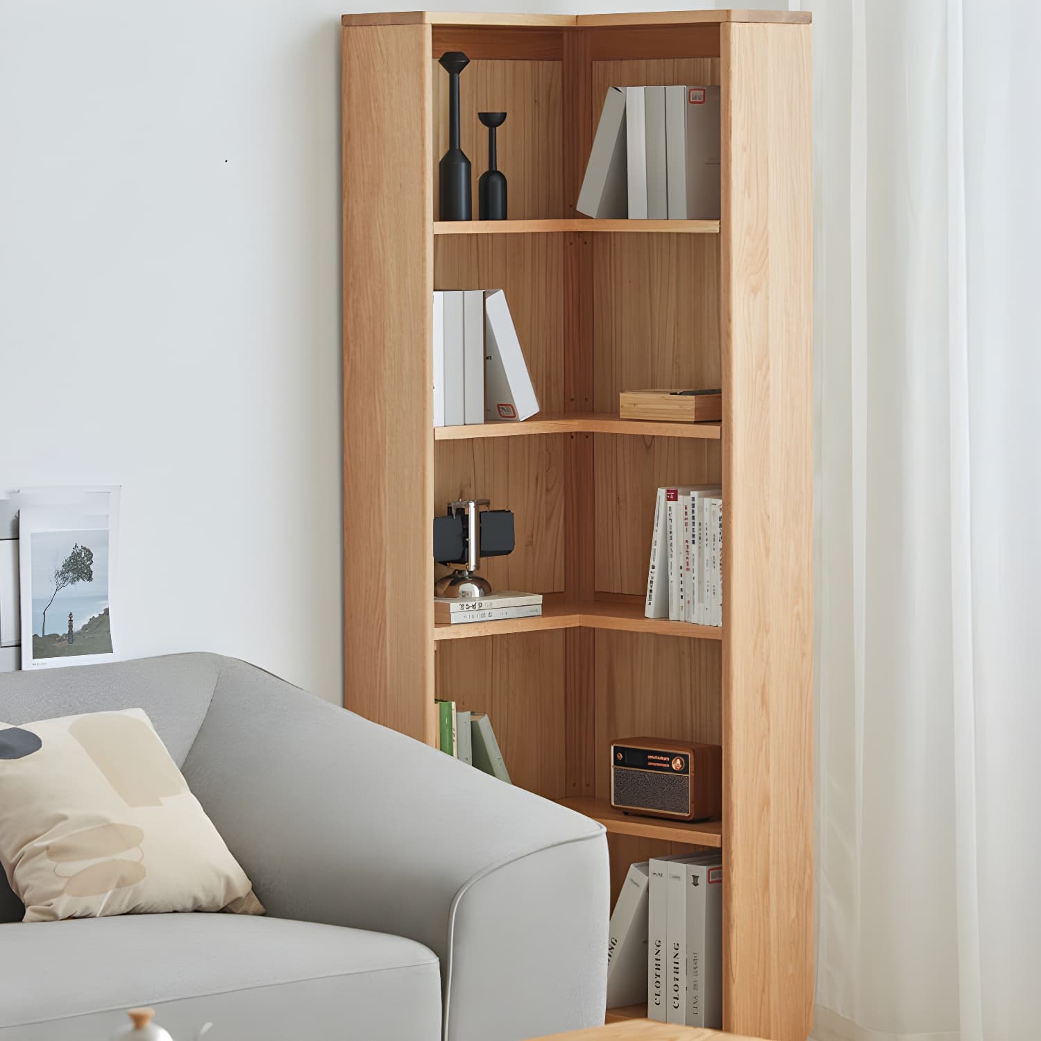 Modern Solid Wood Corner Shelves Included Side Cabinet for Bedroom thumbnail 3