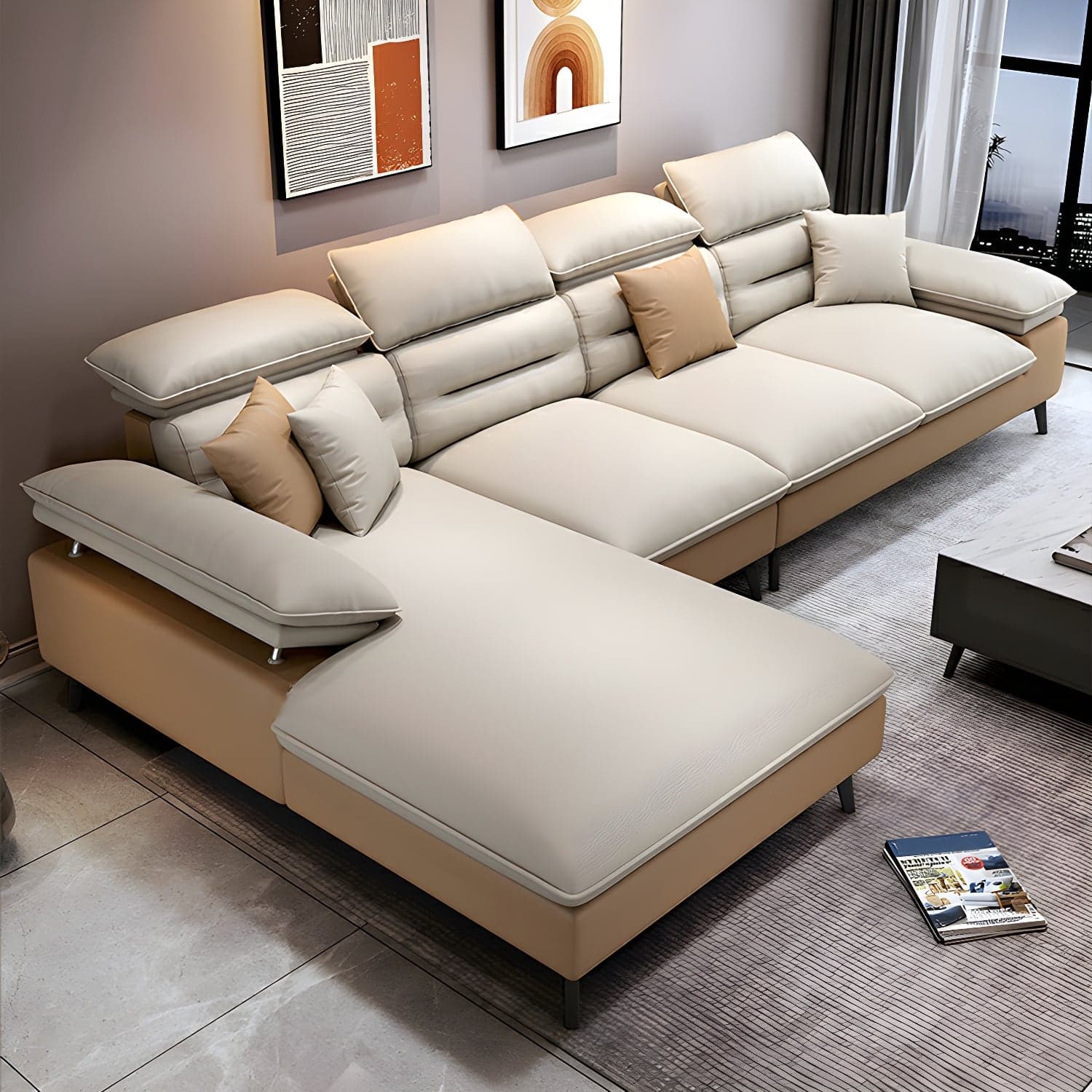 Modern L-Shape Sofa Chaise in Tech Cloth with Stationary Design and 3 Piece Set thumbnail 12