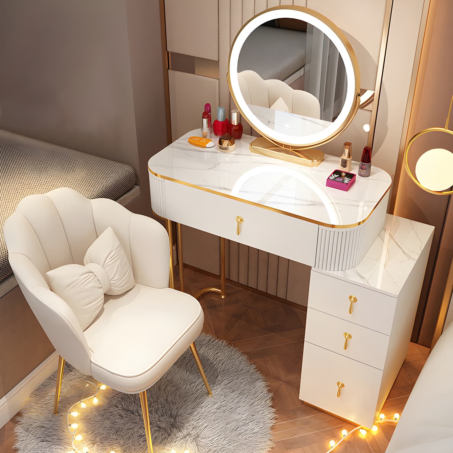 Removable Makeup Counter Bedroom Vanity Dressing Table with Lighted Mirror thumbnail 5
