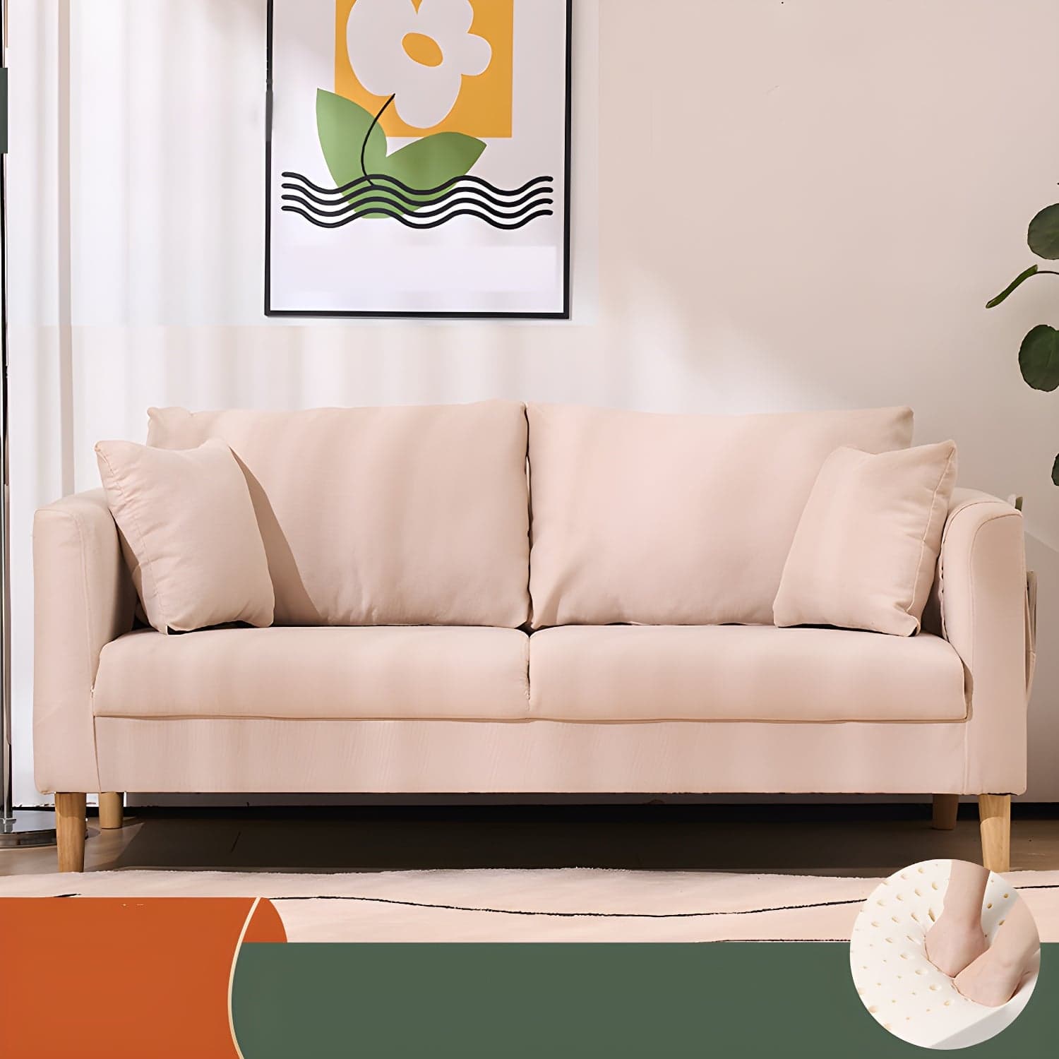 21.25" High Sofa with 2 Pillows Velvet Tuxedo Arm Sofa with Storage thumbnail 9