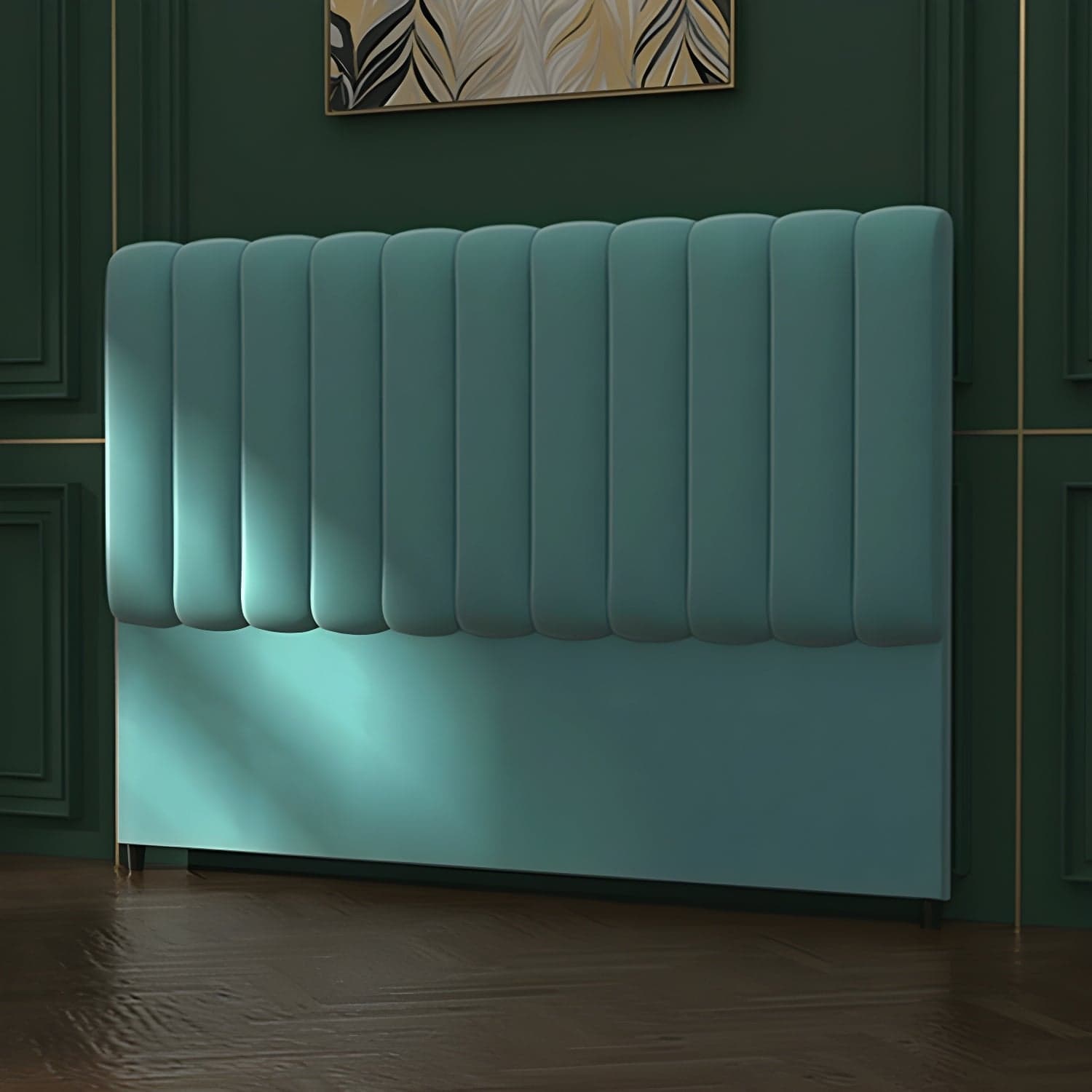 Velvet Upholstered Modern Headboard with Wood Legs in Rectangular Shape and Standard Height